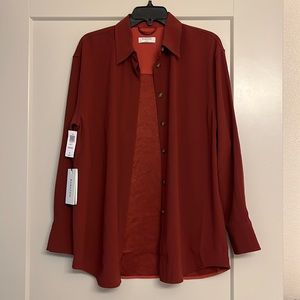 NWT Babaton Dolly Shirt Jacket Size Small (Aritzia) Rust satin button up blouse
